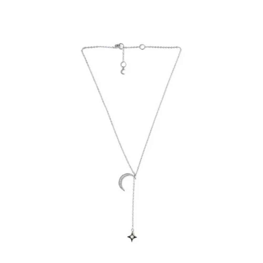 LILI CLASPE Silver Plated Rope The Moon‎ Necklace Lariat New in Box